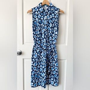 J.McLaughlin Dolly Catalina Belted Dress Sleeveless Blue Floral Collared Size S